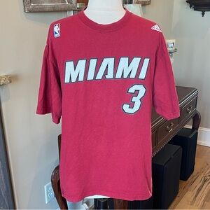 Miami Heat Wade #3 Adidas Red Cotton Short Sleeve Mens Medium